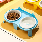 Cat Food And Water Bowl Set Ceramic Pet Bowl Set Elevated Tilted Bowl With Stand Indoor Cat Dishes Bowl With Hook Design Water