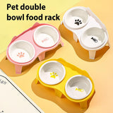 Cat Food And Water Bowl Set Ceramic Pet Bowl Set Elevated Tilted Bowl With Stand Indoor Cat Dishes Bowl With Hook Design Water